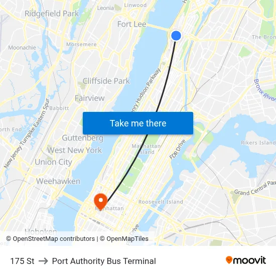175 St to Port Authority Bus Terminal map