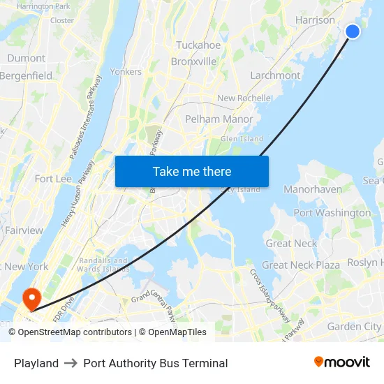 Playland to Port Authority Bus Terminal map