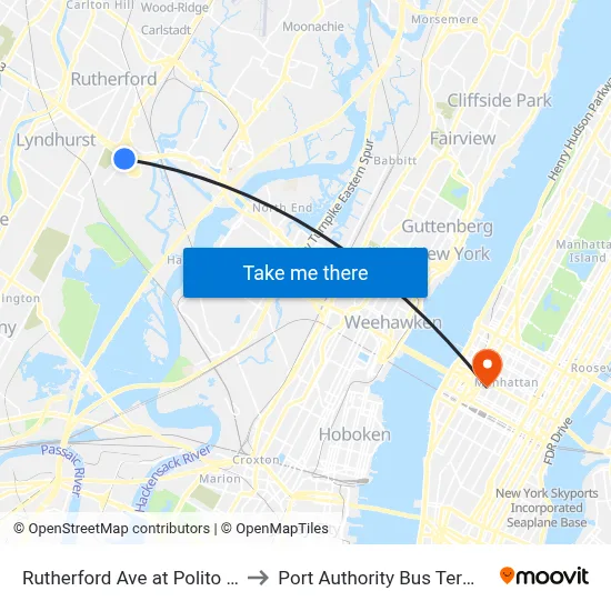Rutherford Ave at Polito Ave to Port Authority Bus Terminal map