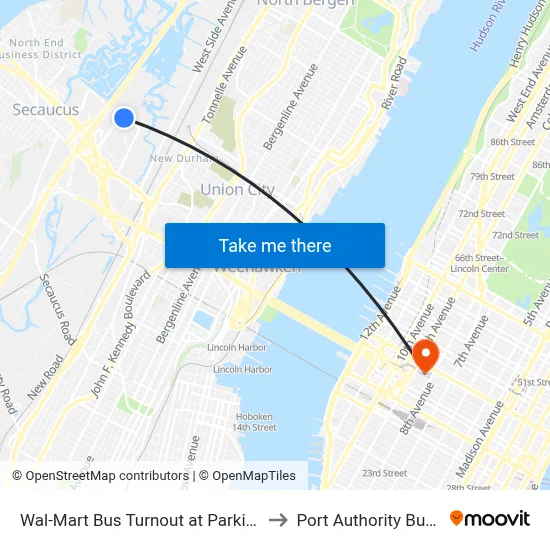 Wal-Mart Bus Turnout at Parking Lot Entrance to Port Authority Bus Terminal map