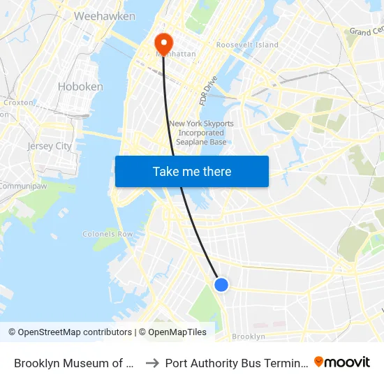 Brooklyn Museum of Art to Port Authority Bus Terminal map