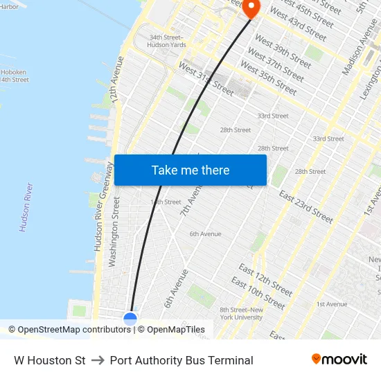 W Houston St to Port Authority Bus Terminal map