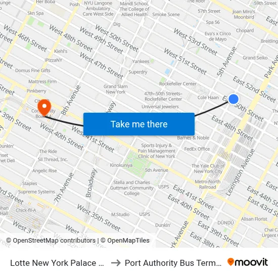 Lotte New York Palace Spa to Port Authority Bus Terminal map