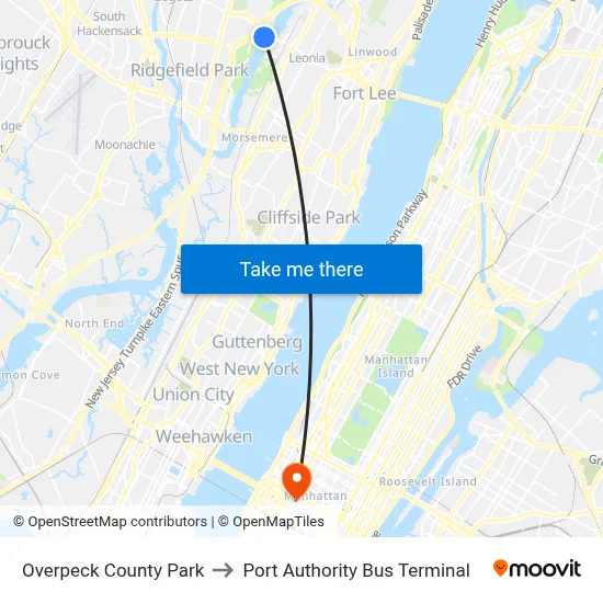 Overpeck County Park to Port Authority Bus Terminal map