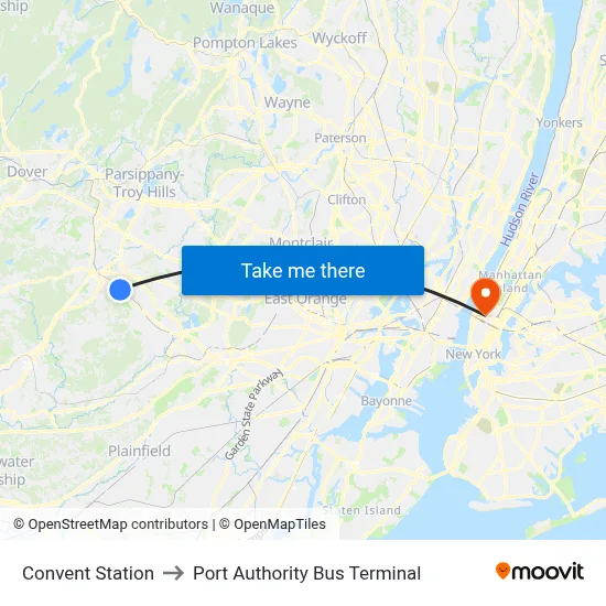 Convent Station to Port Authority Bus Terminal map