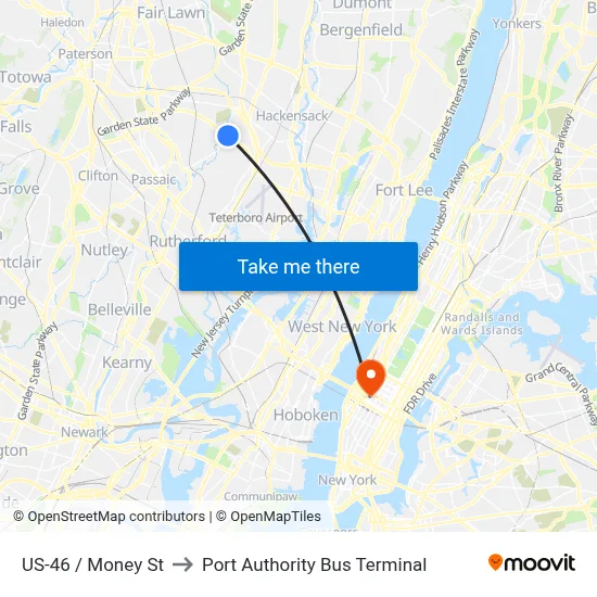 US-46 / Money St to Port Authority Bus Terminal map