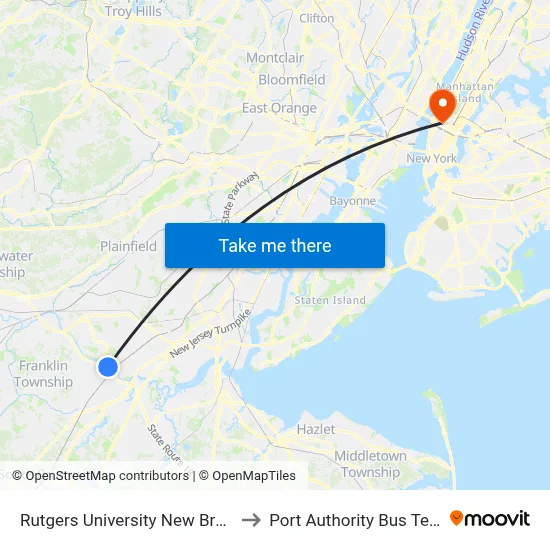 Rutgers University New Brunswick to Port Authority Bus Terminal map