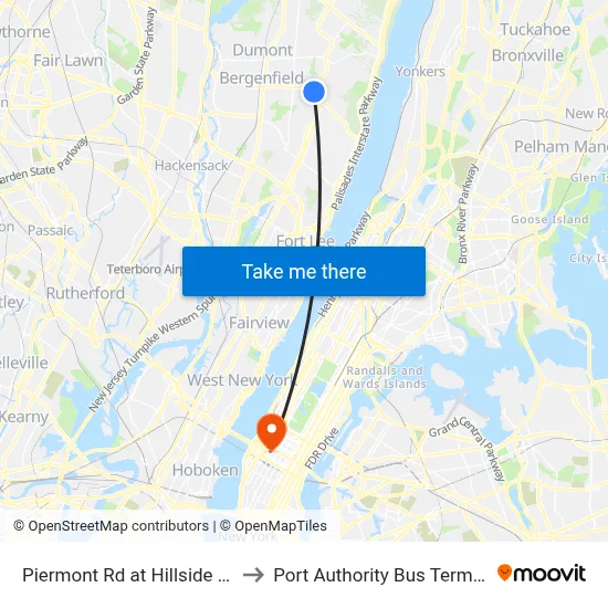 Piermont Rd at Hillside Ave to Port Authority Bus Terminal map