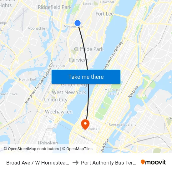 Broad Ave / W Homestead Ave to Port Authority Bus Terminal map