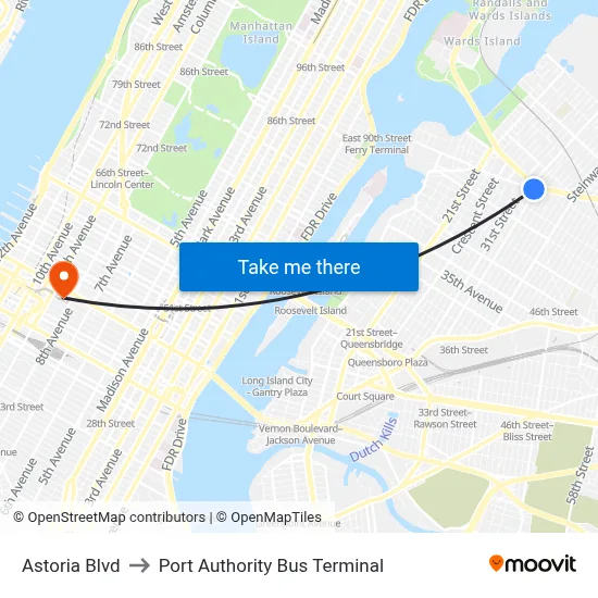 Astoria Blvd to Port Authority Bus Terminal map