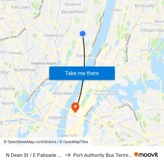N Dean St / E Palisade Ave to Port Authority Bus Terminal map