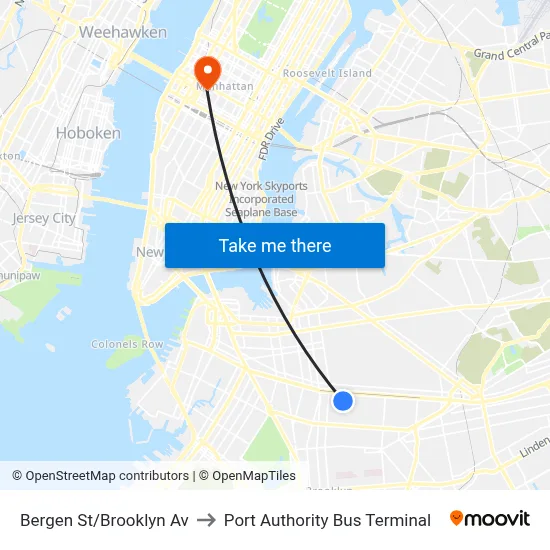 Bergen St/Brooklyn Av to Port Authority Bus Terminal map