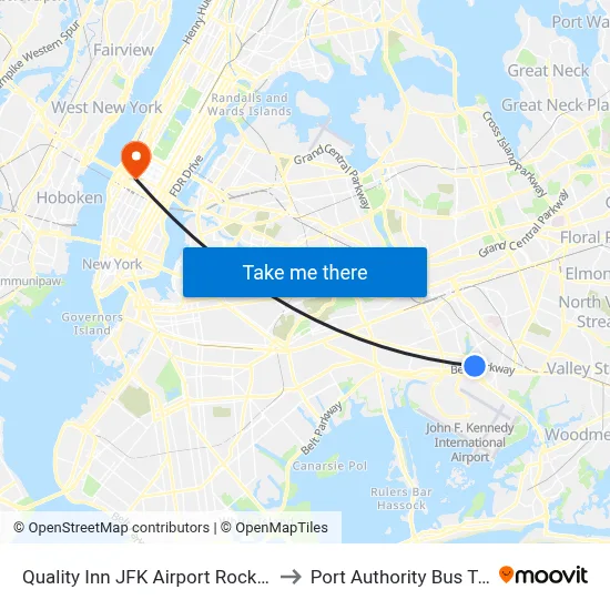 Quality Inn JFK Airport Rockaway Blvd to Port Authority Bus Terminal map
