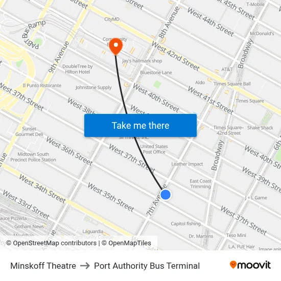 Minskoff Theatre to Port Authority Bus Terminal map