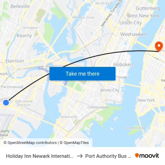Holiday Inn Newark International Airport to Port Authority Bus Terminal map