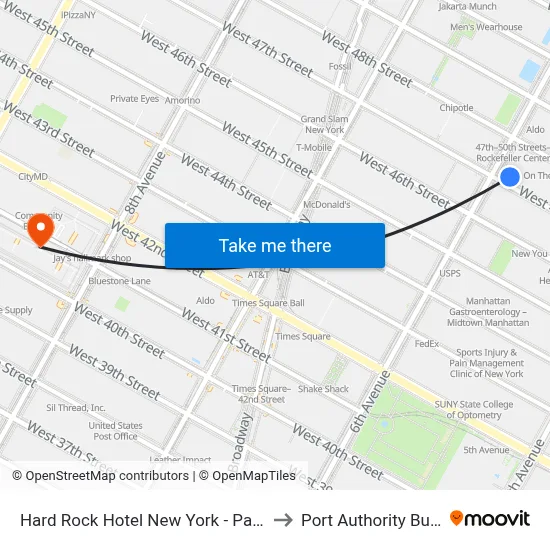 Hard Rock Hotel New York - Partner Of All Accor to Port Authority Bus Terminal map