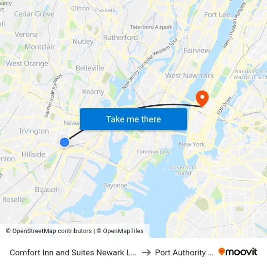 Comfort Inn and Suites Newark Liberty International Airport to Port Authority Bus Terminal map