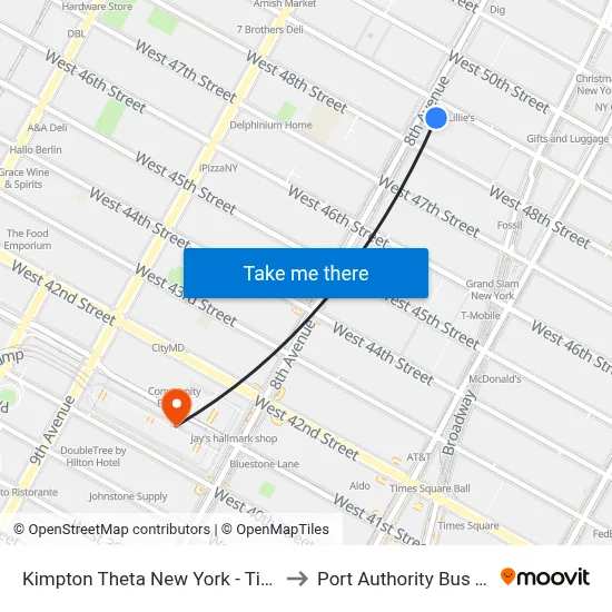 Kimpton Theta New York - Times Square to Port Authority Bus Terminal map