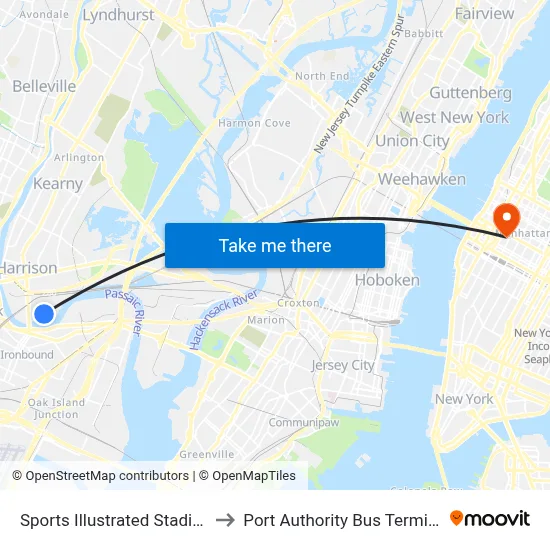 Sports Illustrated Stadium to Port Authority Bus Terminal map