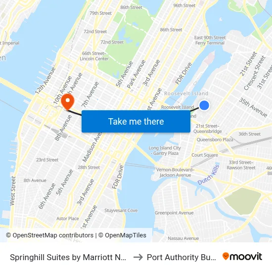 Springhill Suites by Marriott New York Queens to Port Authority Bus Terminal map