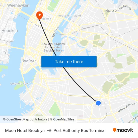 Moon Hotel Brooklyn to Port Authority Bus Terminal map