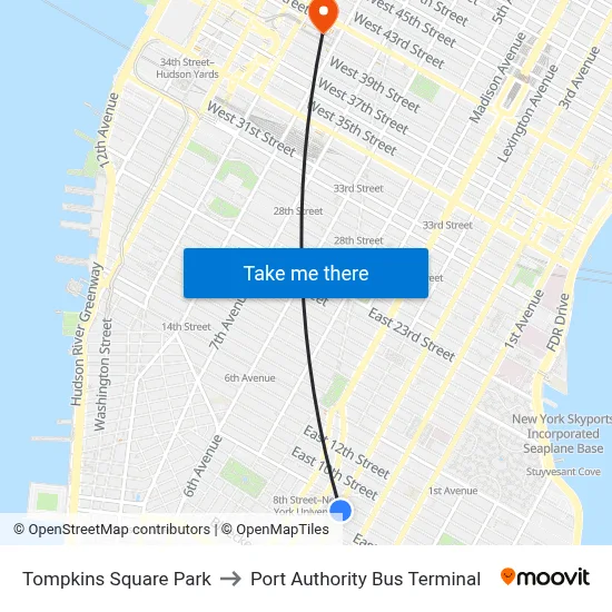 Tompkins Square Park to Port Authority Bus Terminal map