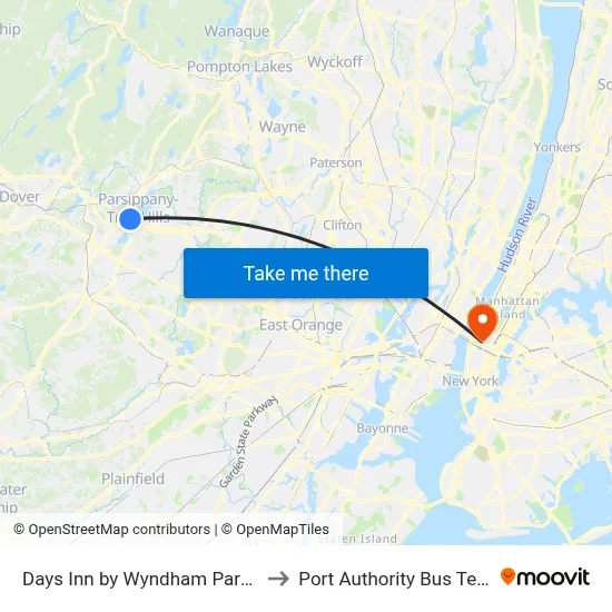 Days Inn by Wyndham Parsippany to Port Authority Bus Terminal map