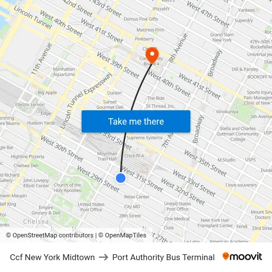 Ccf New York Midtown to Port Authority Bus Terminal map
