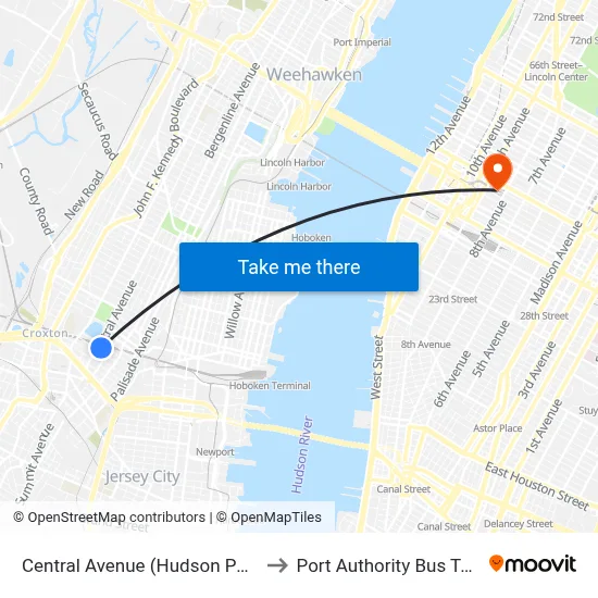 Central Avenue (Hudson Palisades) to Port Authority Bus Terminal map