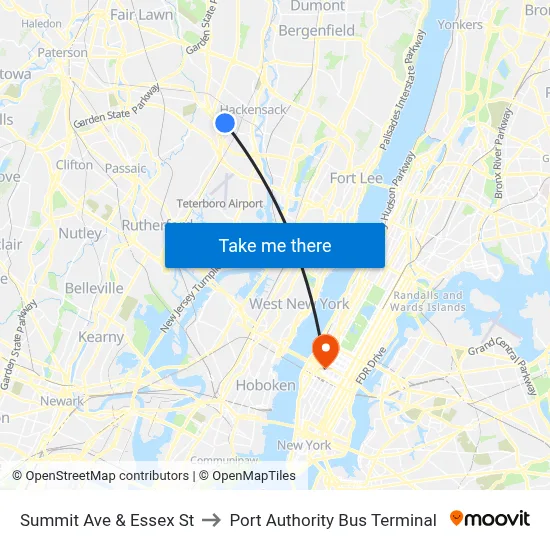 Summit Ave & Essex St to Port Authority Bus Terminal map