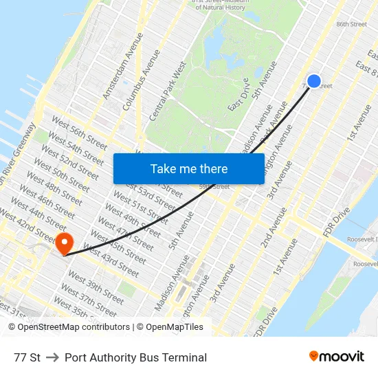 77 St to Port Authority Bus Terminal map