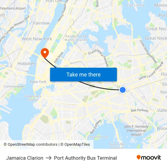 Jamaica Clarion to Port Authority Bus Terminal map