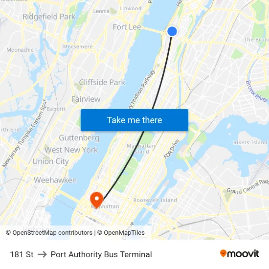 181 St to Port Authority Bus Terminal map