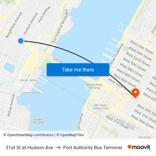 31st St at Hudson Ave to Port Authority Bus Terminal map