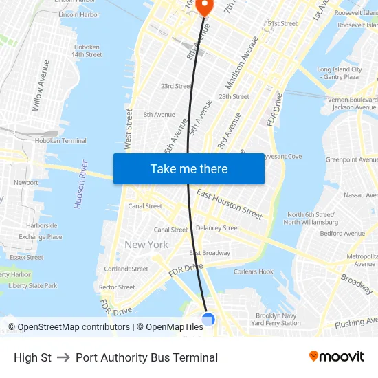 High St to Port Authority Bus Terminal map