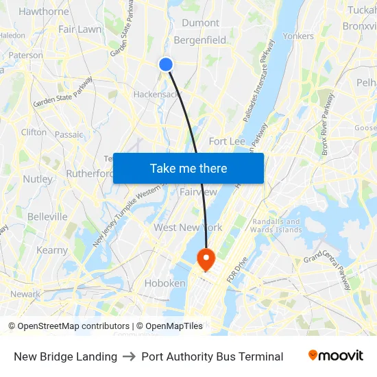New Bridge Landing to Port Authority Bus Terminal map