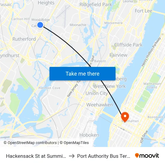 Hackensack St at Summit Ave to Port Authority Bus Terminal map