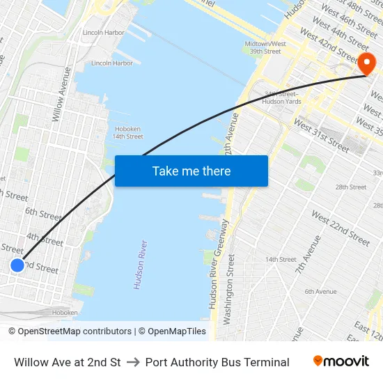 Willow Ave at 2nd St to Port Authority Bus Terminal map