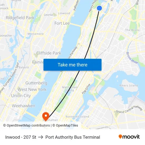 Inwood - 207 St to Port Authority Bus Terminal map