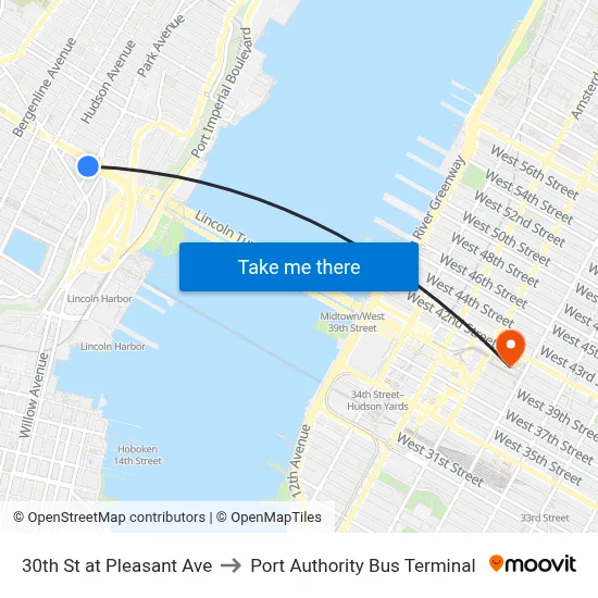 30th St at Pleasant Ave to Port Authority Bus Terminal map