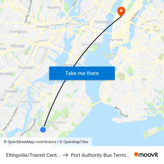 Eltingville/Transit Center to Port Authority Bus Terminal map