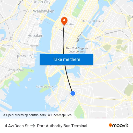 4 Av/Dean St to Port Authority Bus Terminal map