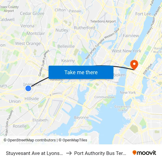 Stuyvesant Ave at Lyons Ave to Port Authority Bus Terminal map