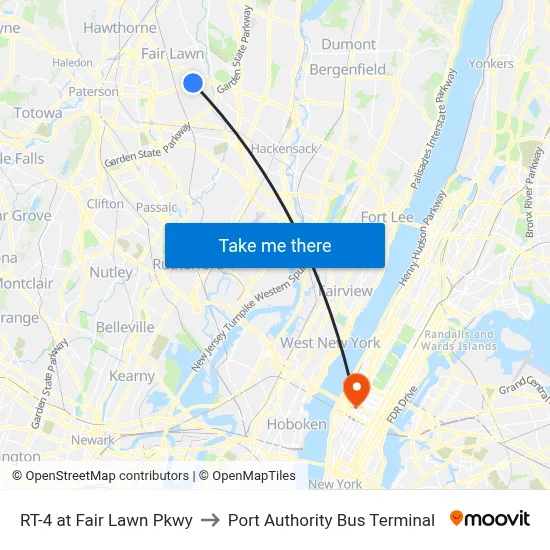 RT-4 at Fair Lawn Pkwy to Port Authority Bus Terminal map