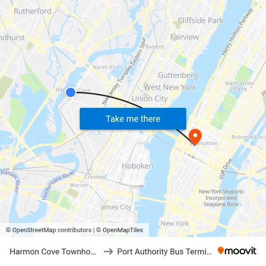 Harmon Cove Townhouse to Port Authority Bus Terminal map