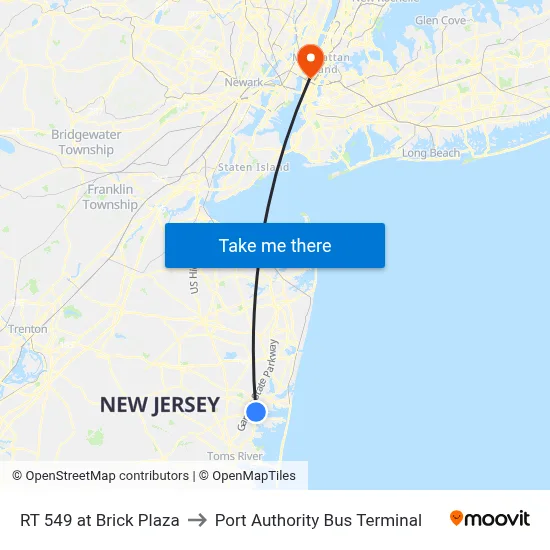 RT 549 at Brick Plaza to Port Authority Bus Terminal map