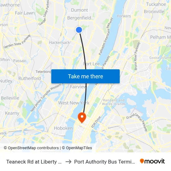Teaneck Rd at Liberty Rd to Port Authority Bus Terminal map