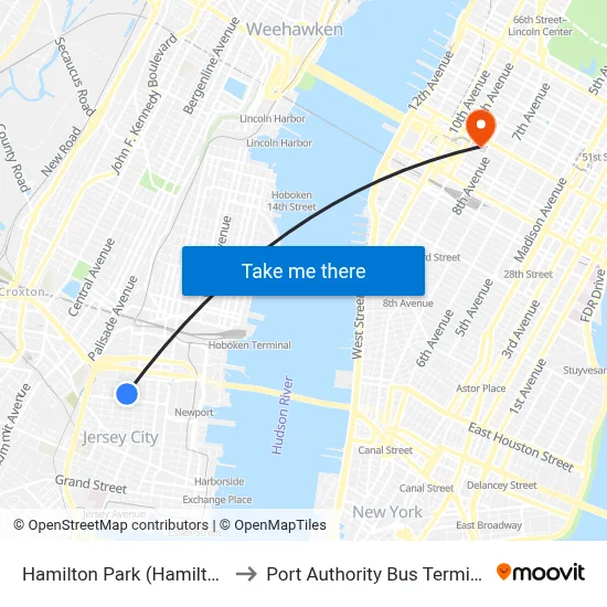 Hamilton Park (Hamilton) to Port Authority Bus Terminal map