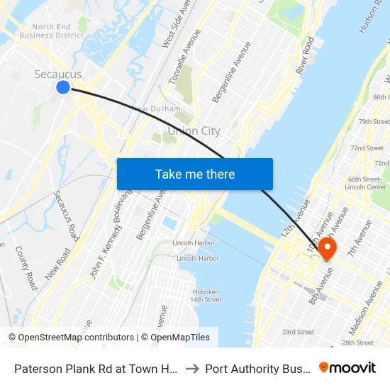 Paterson Plank Rd at Town Hall/Roosevelt to Port Authority Bus Terminal map