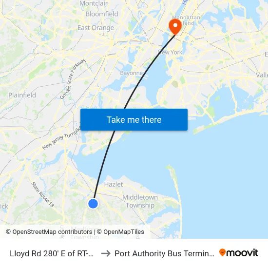 Lloyd Rd 280' E of RT-34 to Port Authority Bus Terminal map